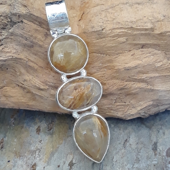 Golden Rutilated Quartz Sterling Silver Pendant - Picture 4 of 7